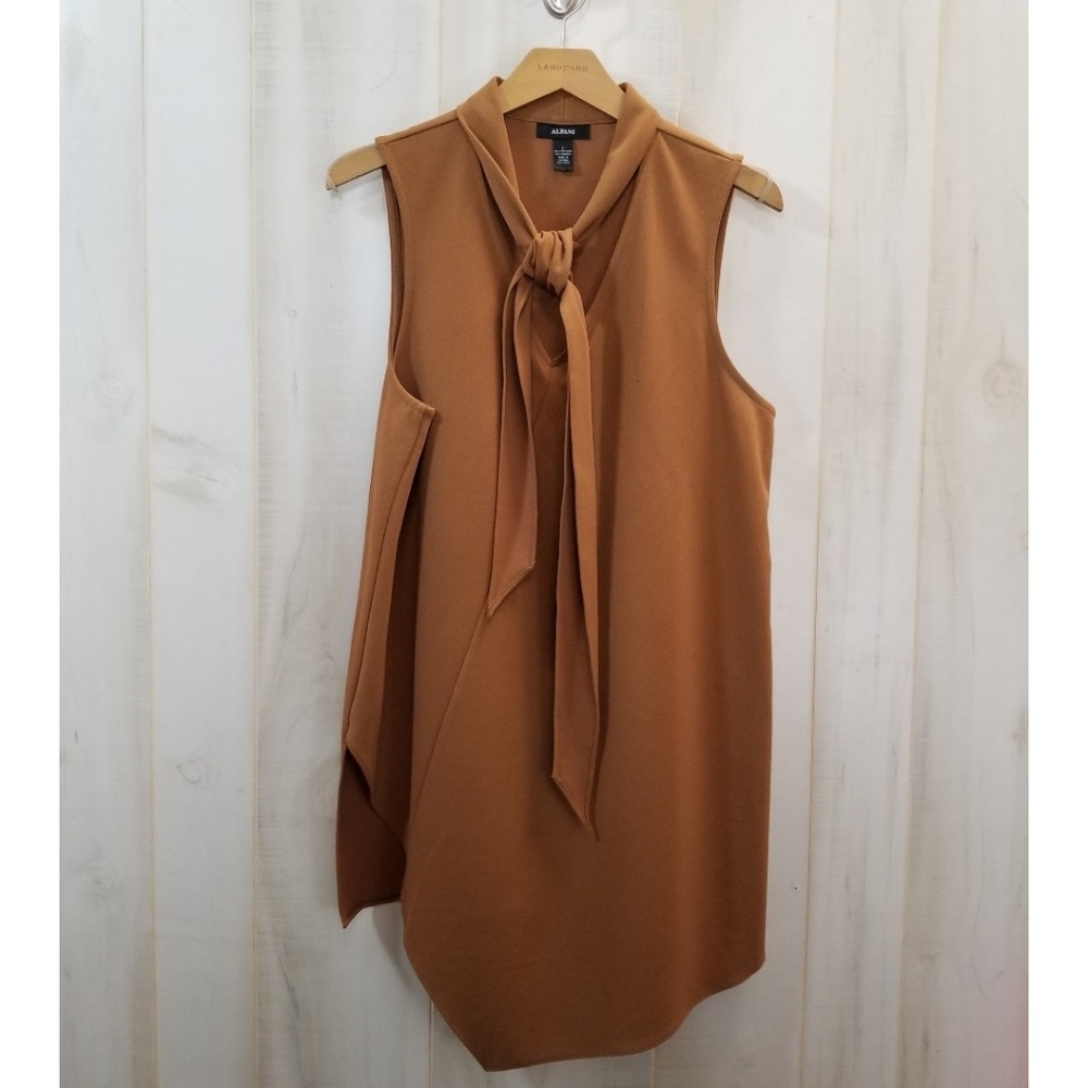 Alfani Brown Tie Front Tunic Asymmetrical Hem L